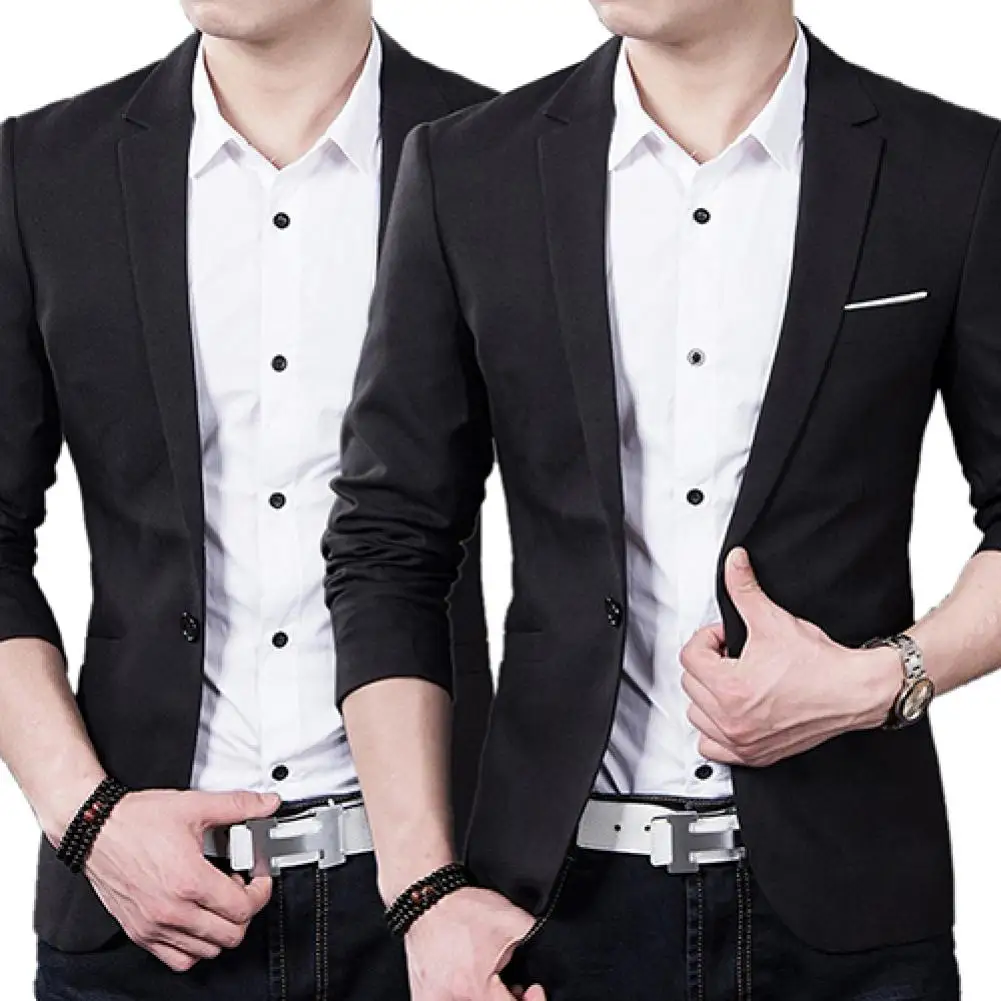 

Men's Slim Formal Business Suit Coat One Button Lapel Long Sleeve Pockets Top