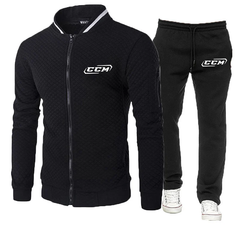 

New Mens CCM Printing Spring and Autumn 2 Pieces Fitness suit Tracksuit Hooded Sweatshirt+pants Pullover Hoodie Sportwear Suit