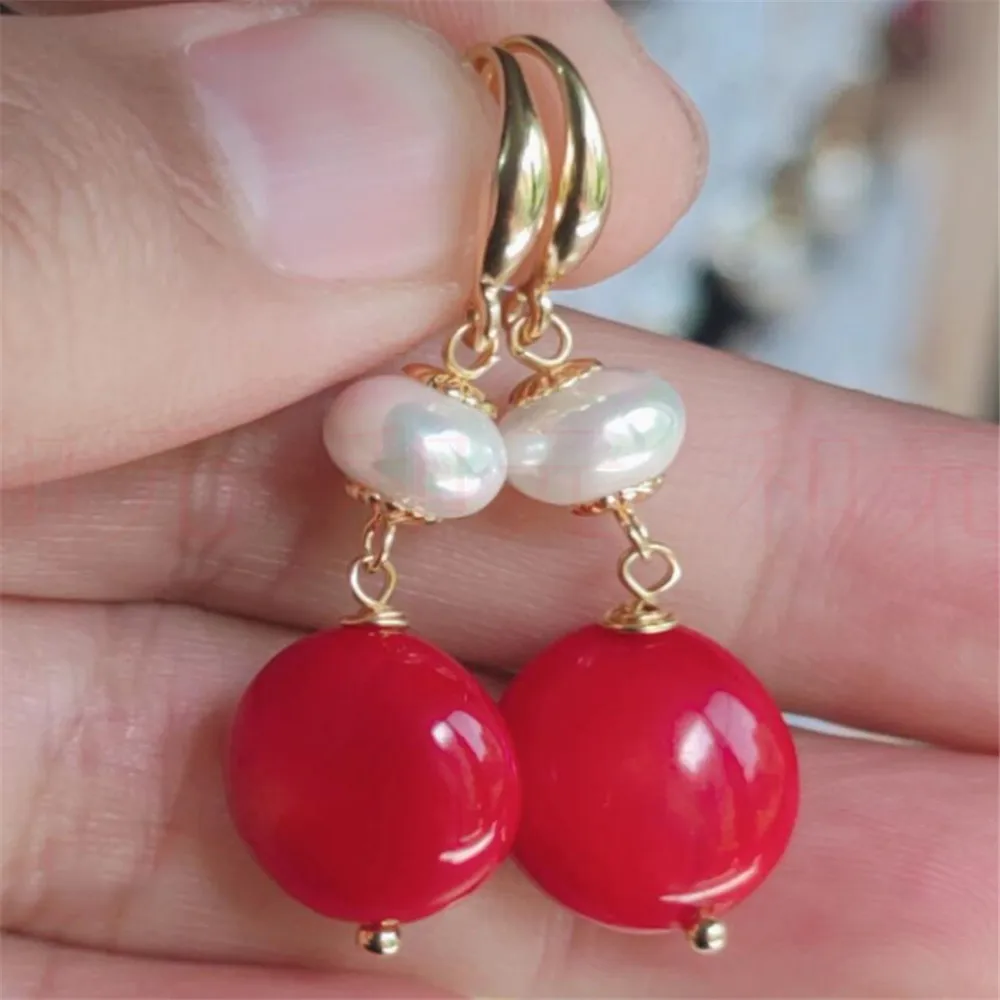 

Natural red jade Pearl Earrings eardrop Chain girl Gift New Year Diy Ms gift Cultured Aquaculture Fashion Gift CARNIVAL Women