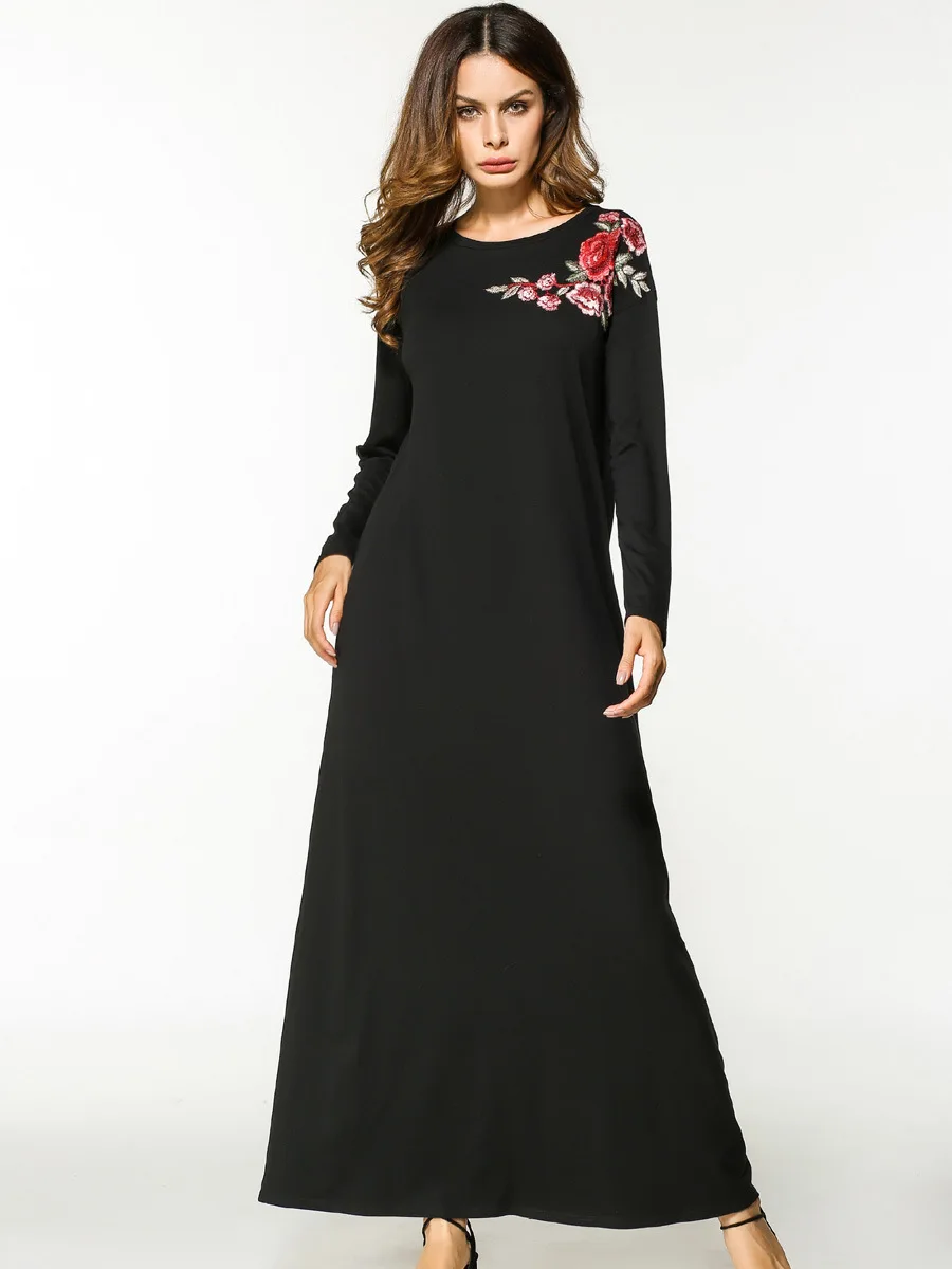 2018 мусульманское хлопковое повседневное свободное платье Абая с вышивкой и