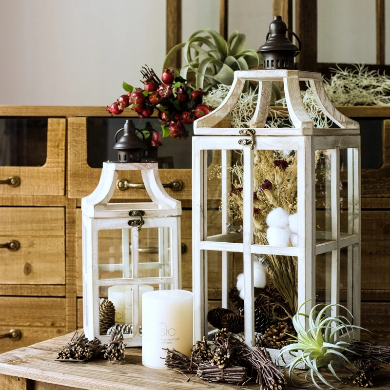 

Vintage Wooden Wedding Decoration Table Centerpieces Candle Holder Outdoor Portable Windproof Candelstick Nordic Home Decoration