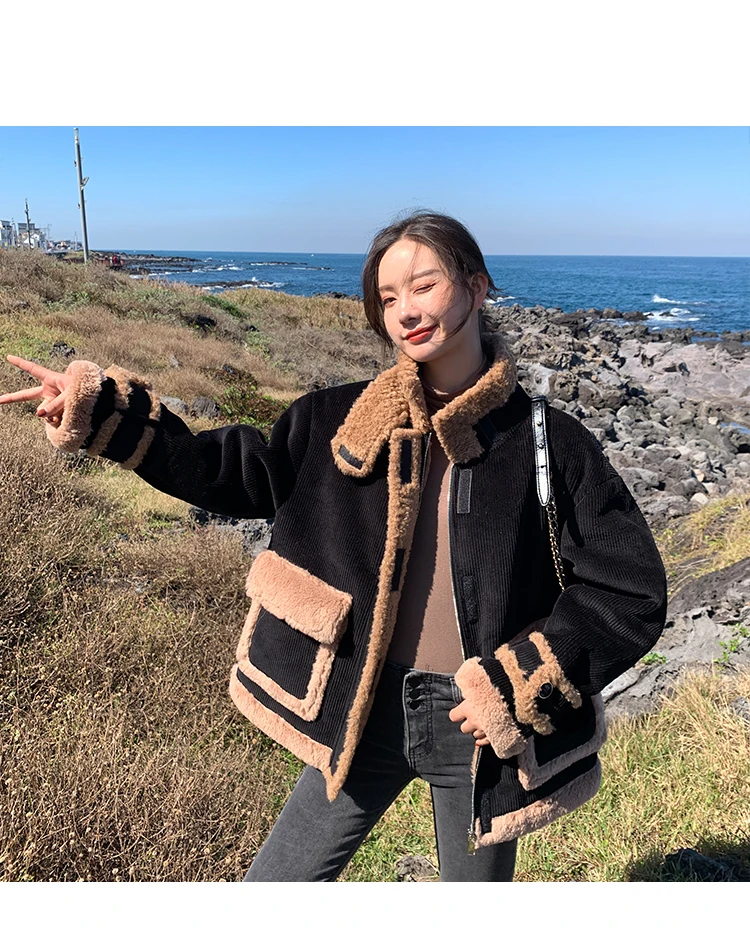 

2020 Autumn Winter Korean New All-Match Jacket Women's Short Fashion Corduroy Small Fragrant Keep Warm Wool Coat Feminine F44