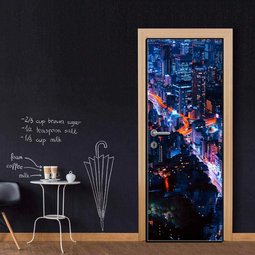 Креативная наклейка на дверь яркая городская ночь крышка двери Настенная
