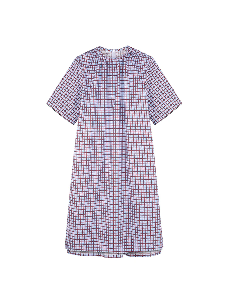 

2020 Summer Mosaic Dress Grid Dress LUXE Designer Woman Ruffles Sleeve Beach Dress Woman Basic O-Neck Female Dresses