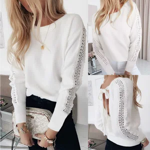 Сексуальная однотонная белая бандажная открытая женская блузка с длинным рукавом и бантом, сексуальные топы и рубашки с длинным рукавом, женская рубашка