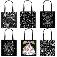 witch 666 hail satan women shoulder bag baphomet witchcraft handbag black cat causal totes bags ladies shopping bag