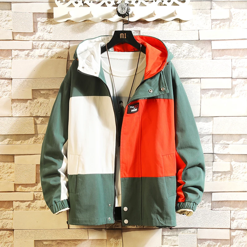 

Plus Size 5XL-M Autumn Winter New Fashion Patchwork Color Loose Casual Hooded Jacket Men Clothing 2021 Streetwear Outwear Coats