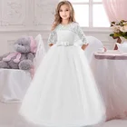 2022 официальное белое Элегантное свадебное платье подружки невесты для маленьких девочек платья принцессы кружевная детская одежда с длинным рукавом летние платья