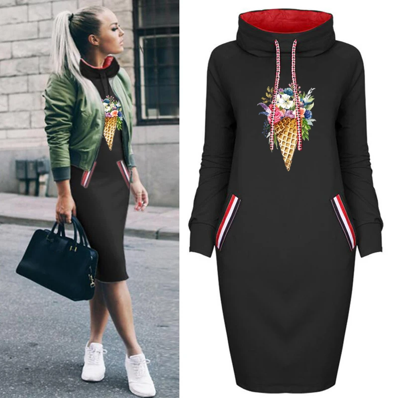

Plus Size Bodycon Dress Women's Spring Party Flower Print Dresses Long Sleeve Harajuku Woman Autumn Casual Fashion Short Dress