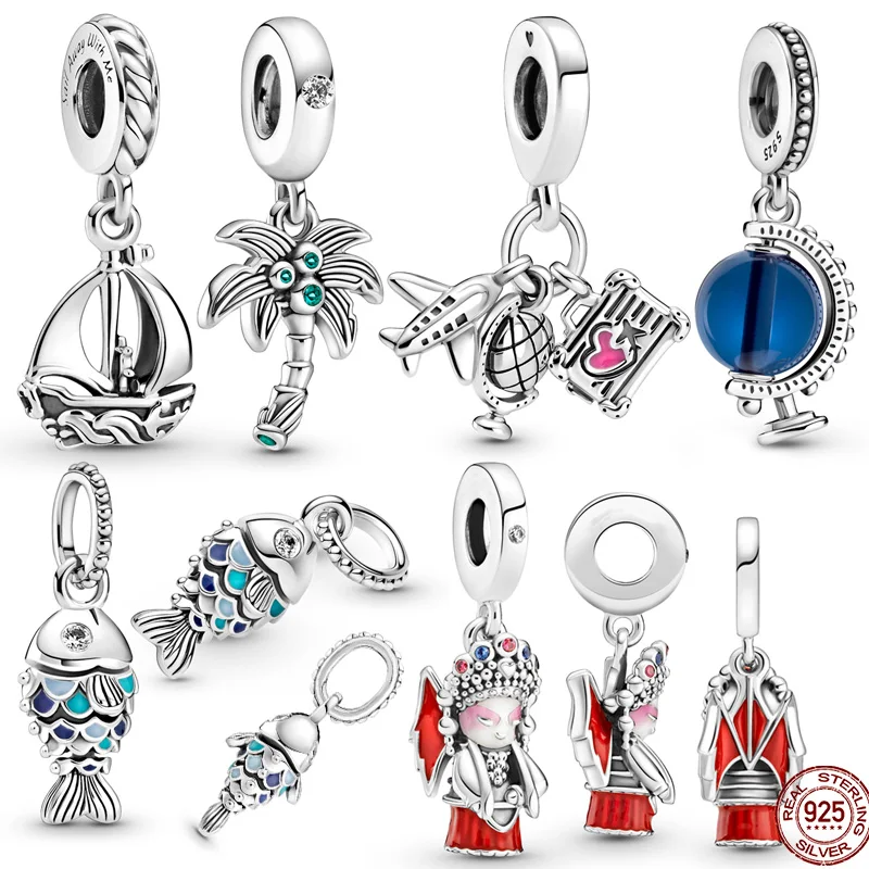 

925 Sterling Silver Zircon Hot air Balloon and Loving Hanging Bear Charms Fit Original Pandora Bracelet For Women Jewelry Gift