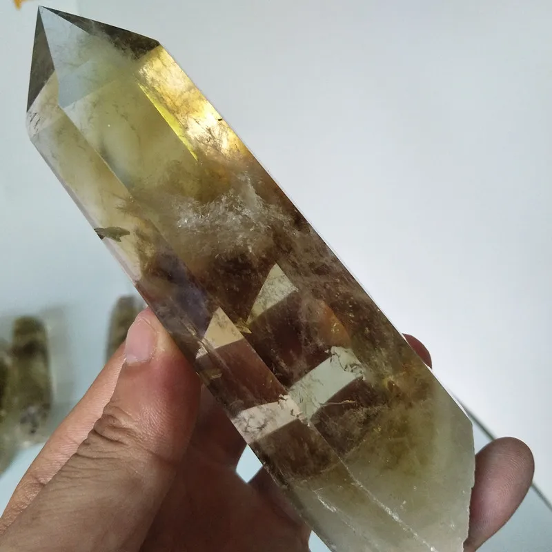 Каменный из натурального цитрина кристаллическая палочка ТОЧКА кварца сырой