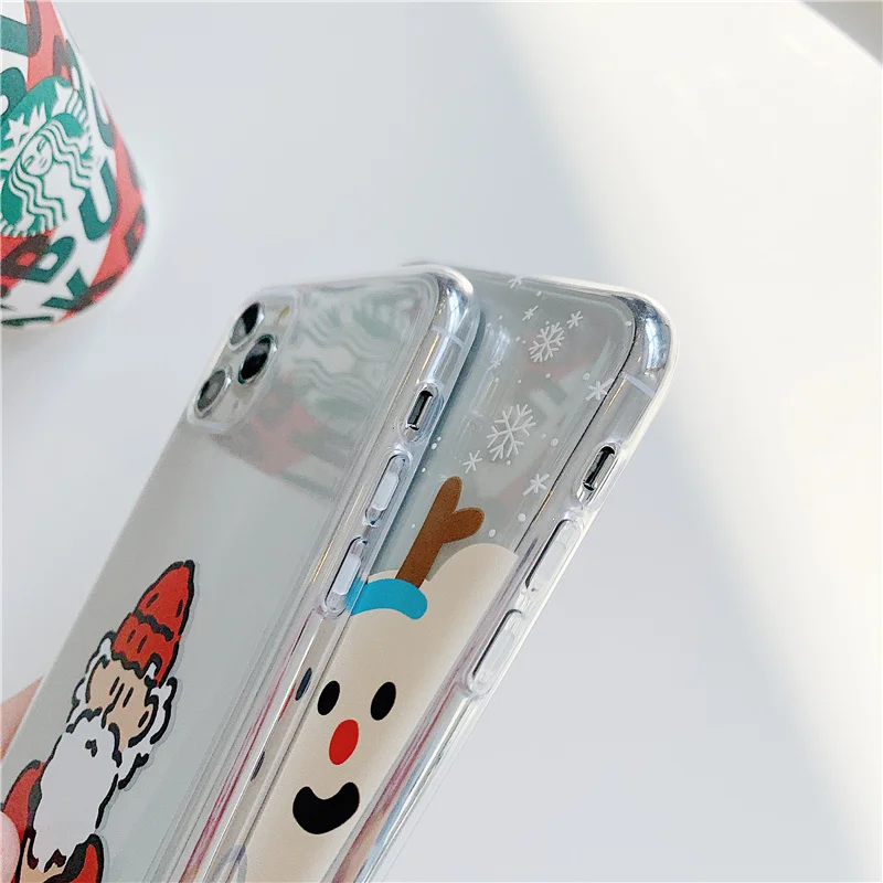 Santa Claus Christmas deer snowman case for iphone 8Plus 8 7 Plus 11 Pro x xs max pretty red dress transparent elk soft cover |