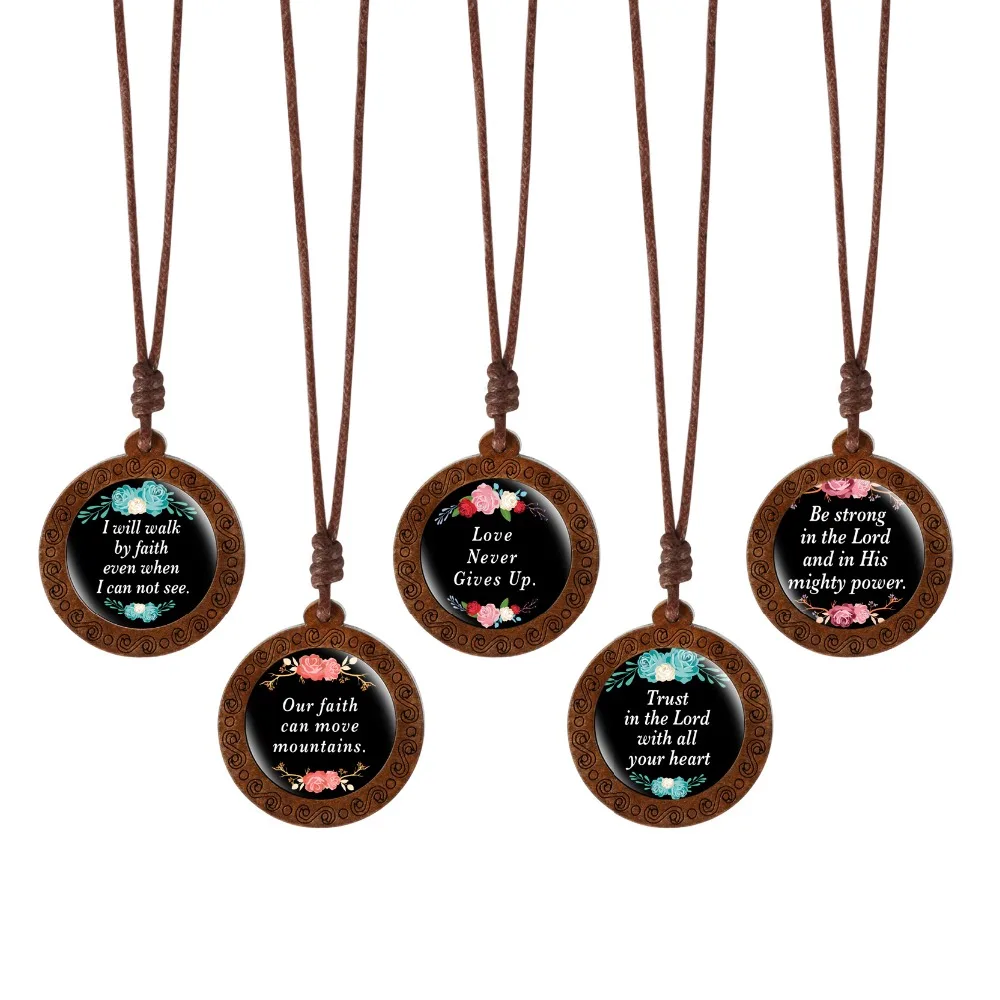 С Божьим все вещи возможны купольные стеклянные деревянные подвески ожерелья