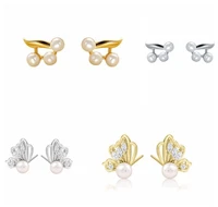 925 sterling silver ear needle shell pearl butterfly wings stud earring for women minimalist design fashion jewelry for party