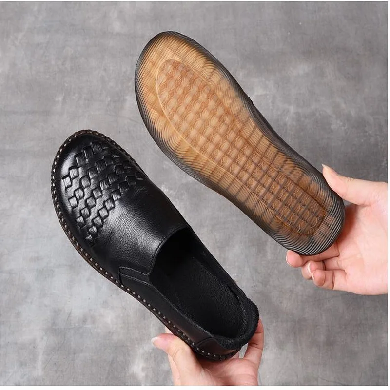 RUSHIMAN 2021 Fashion Loafers Genuine Leather Women Flats Soft Comfortable Casual Shoes handmade Flat Shoes