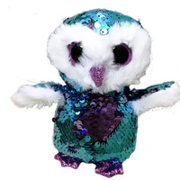 new ty beanie boos big eyes 615cm reversible blue purple sequined owl plushie doll toys boy girl child birthday christmas gift