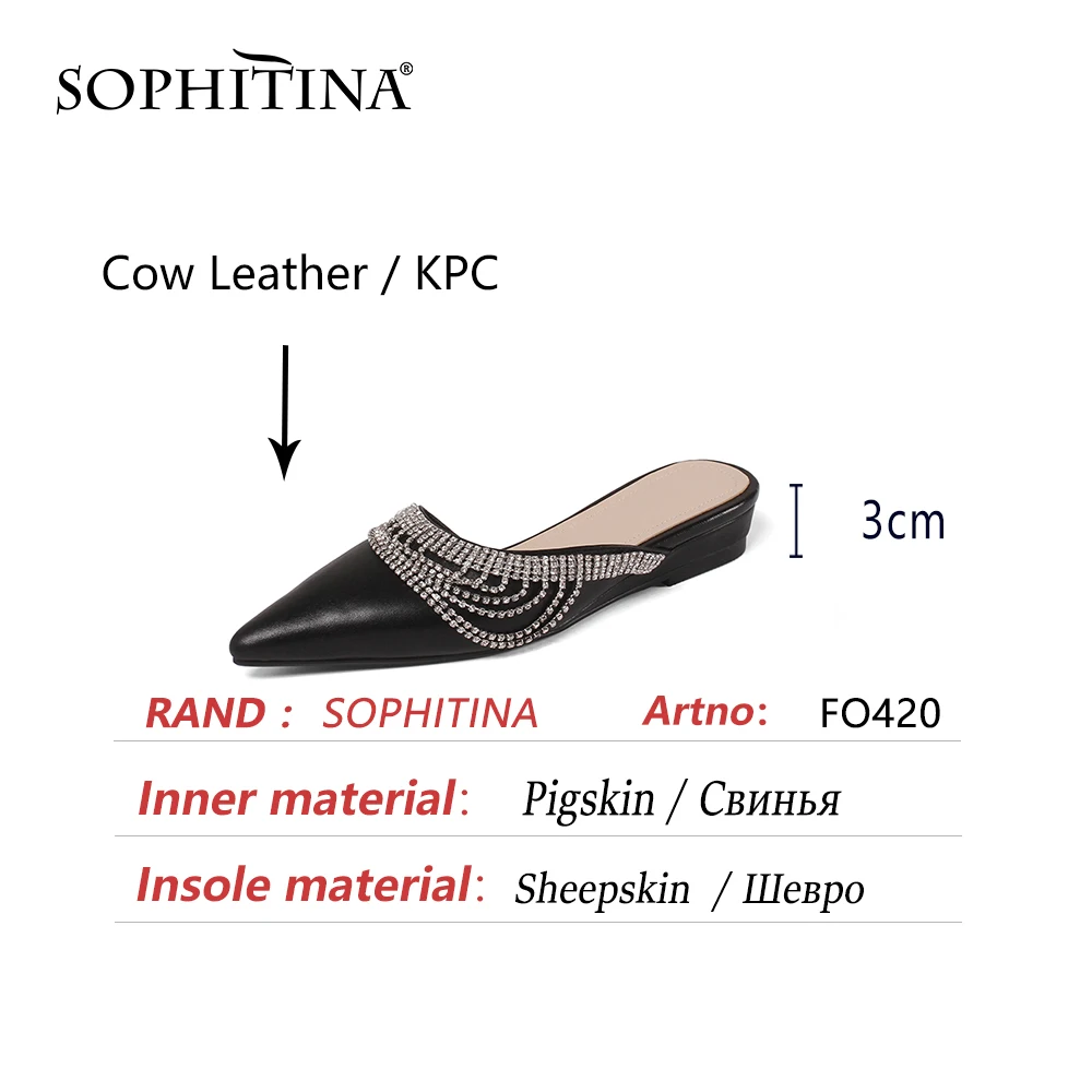 

SOPHITINA Genuine Leather Summer Women Shoes Sandals Flat Mature Bling Dressing Pointed Toe High Quality New Modern 2021 FO420