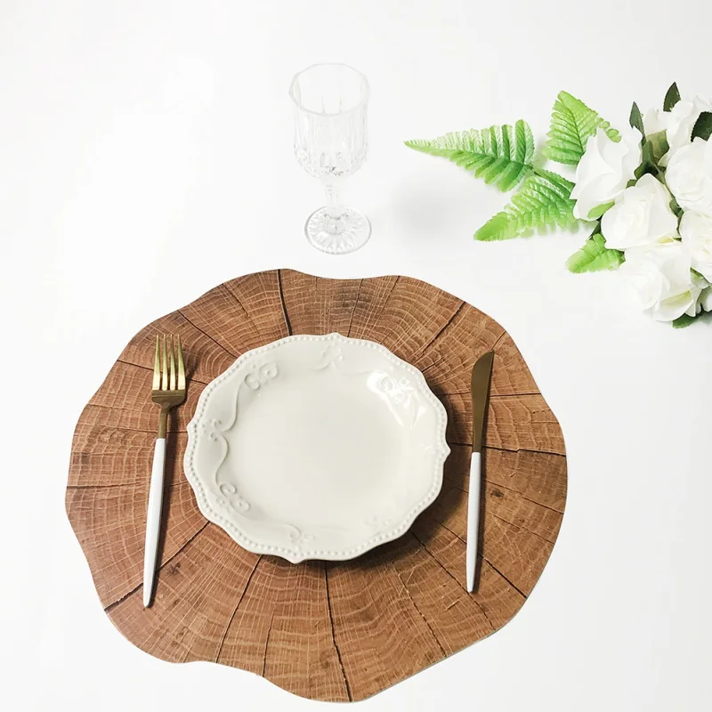 

Round Wood Grain Placemat Household Table Pad Insulation Decoration
