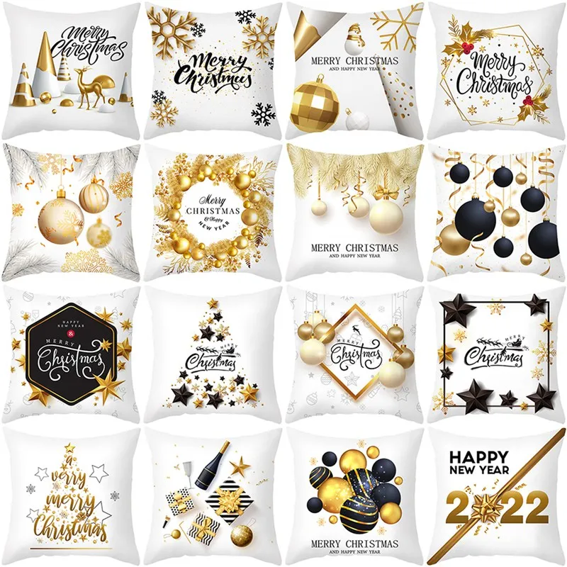 

Рождественское украшение для дома, золото черный Чехол на подушку, Санта-Клаус, снежинка, олень, 2021