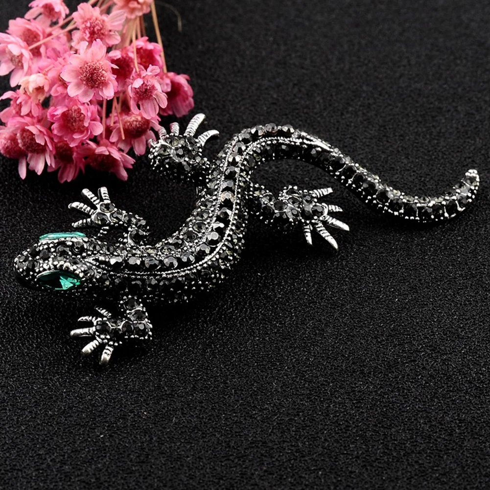 Модная брошь ящерица с кристаллами для женской рубашки милые серебряные