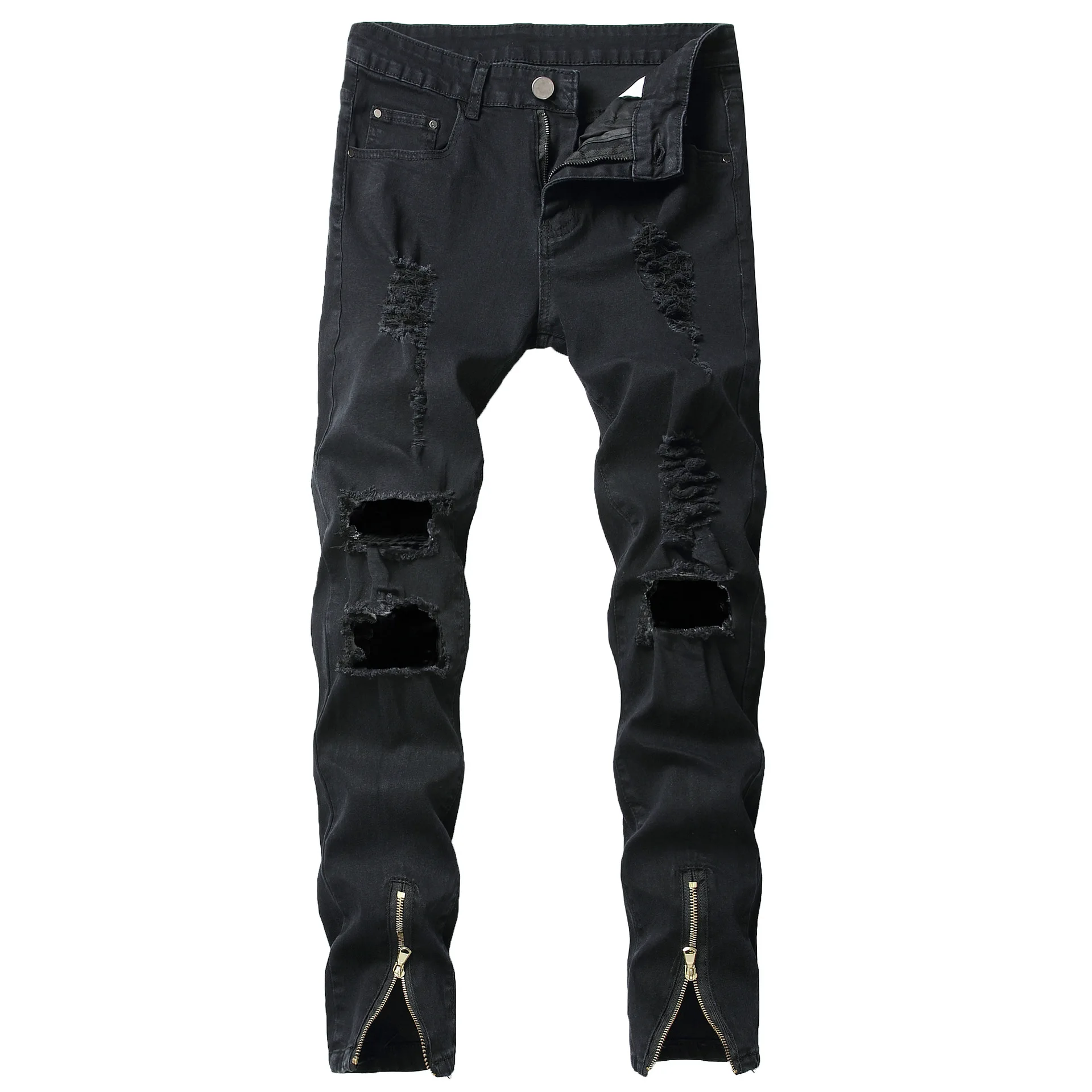 

Men's Stretchy Ripped Skinny Biker Jeans Destroyed Taped Slim Fit Denim Pants Vintage Hip Hop Hole Ankle Cut Trousers