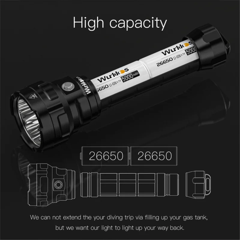 DL70 Super Bright 13000lm Dive Light 4*XHP50B 26650 Flashlight 4 Modes enlarge