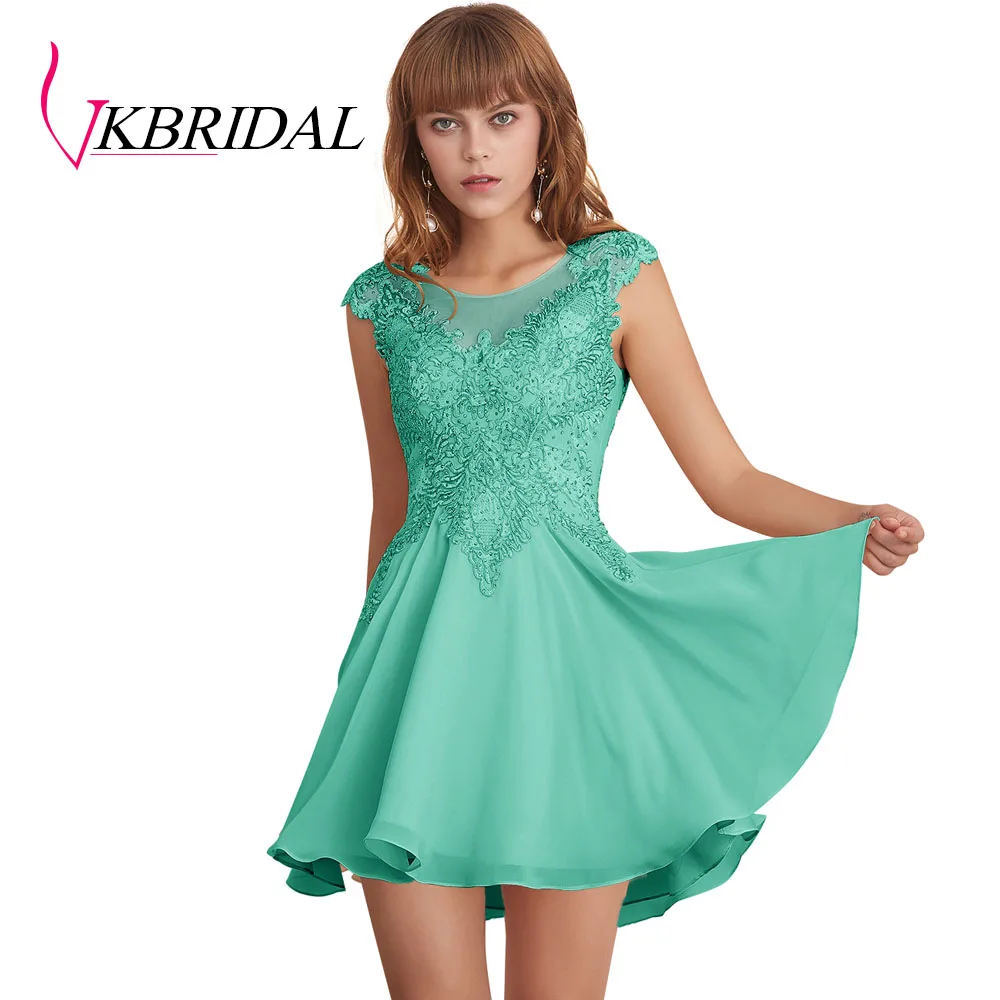 Зеленый VKBRIDAL Выпускные платья шампанского шифон аппликации бисером вечернее короткое платье для выпускного вечера - Цвет: Зеленый