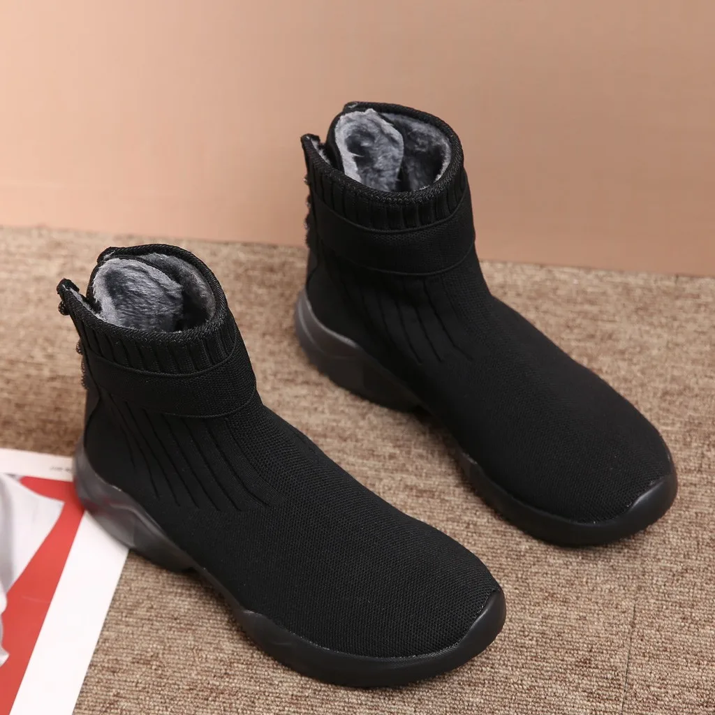 Модные зимние ботинки носки для женщин черная обувь сетчатая повседневная