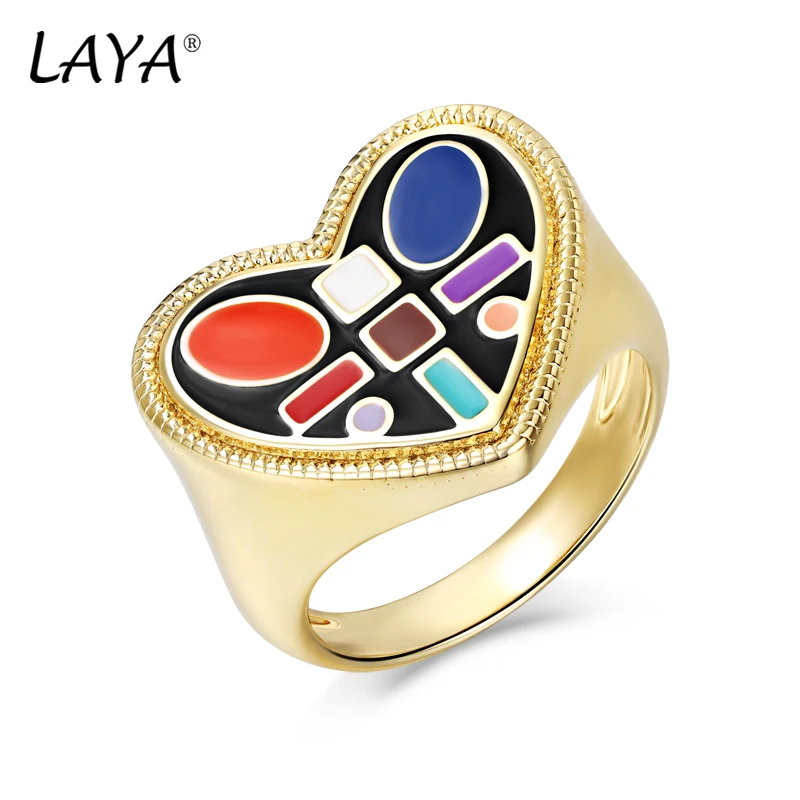 

Laya Silver Finger Ring For Women Pure 925 Sterling Silver Heart-Shaped Color Enamel Exquisite Elegant Jewelry Gift 2021 Trend