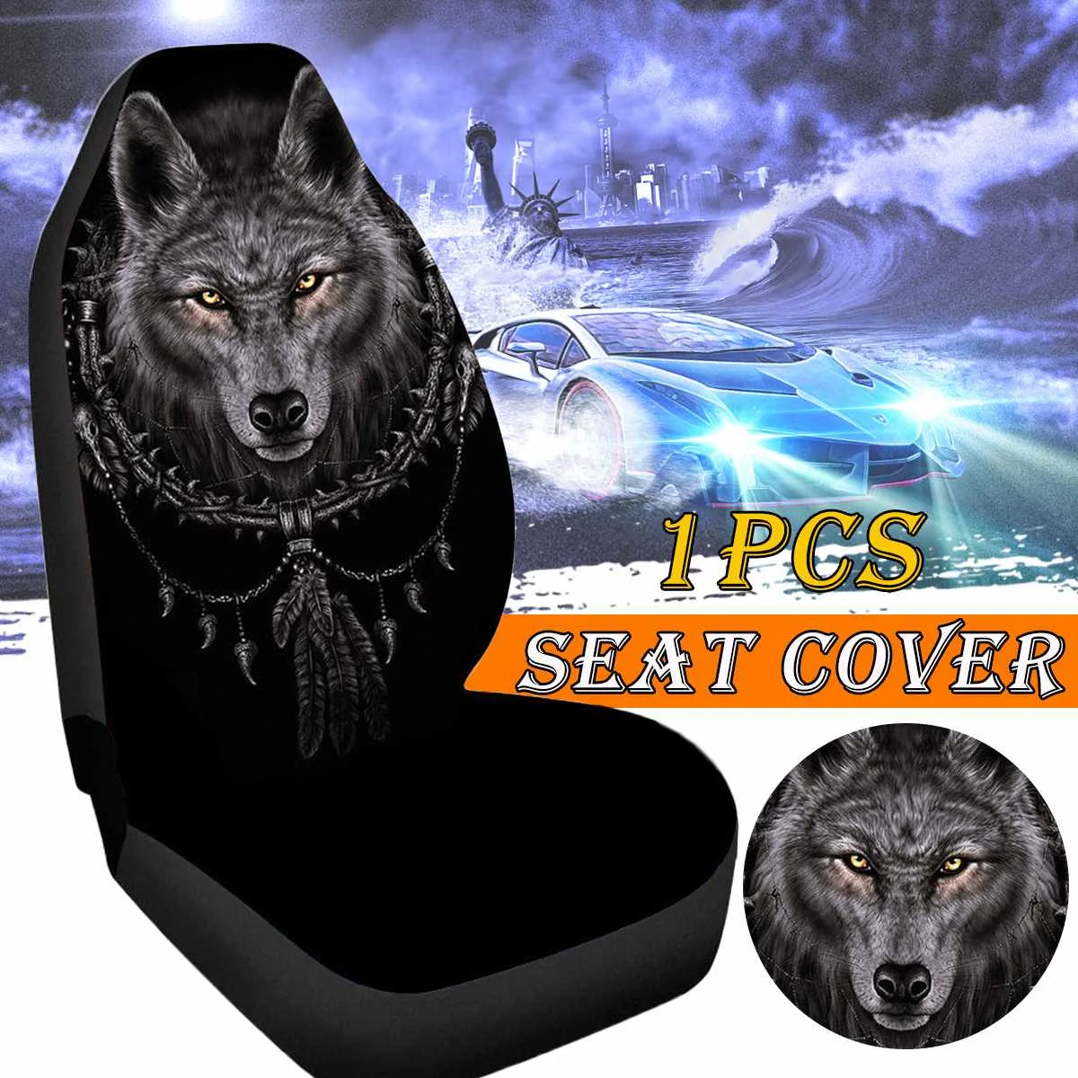 Универсальный чехол для автомобильного сиденья с 3D принтом волка полиэфирная