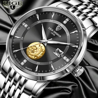 lige mens watches business 24 hour date waterproof watches fashion stainless steel quartz gold watch for men relogio masculino