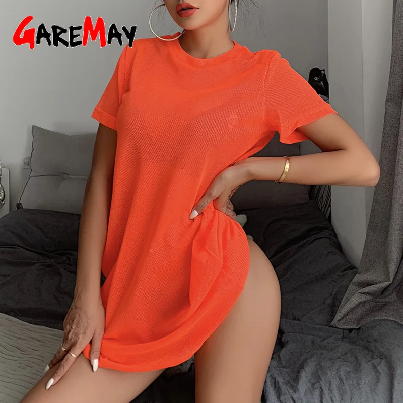 Весна лето 2020 женское Сетчатое платье с коротким рукавом и круглым вырезом