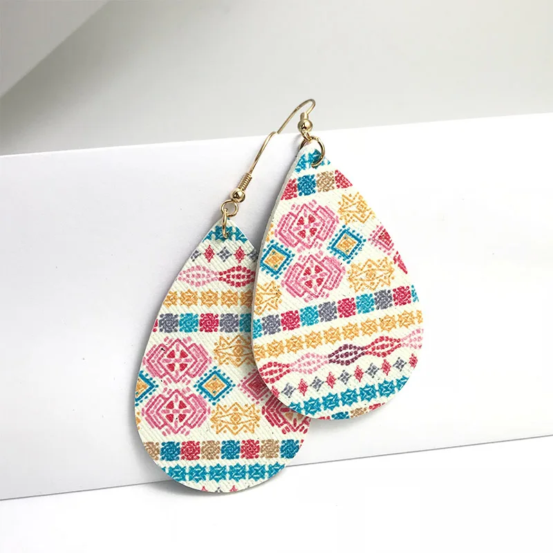 Cpop новые модные серьги капли из искусственной кожи с цветочным принтом висячие