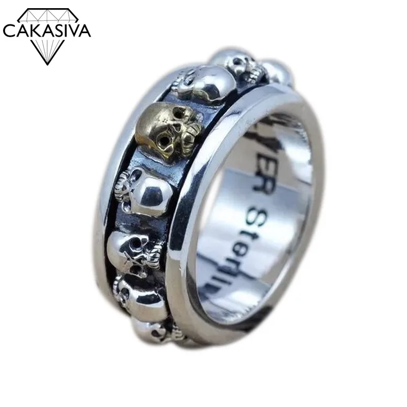 

Мужское кольцо властителя черепа S925 винтажное из тайского серебра мужское кольцо поворотное кольцо подарок для мальчика ювелирное изделие в стиле хип-хоп для вечевечерние кольцо с черепом