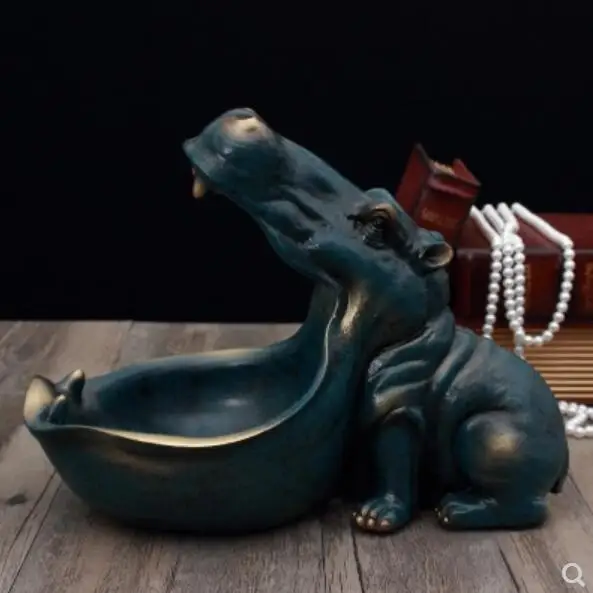 [MGT] Hippopotamus Statue Decoration Resin Artware Sculpture Decor Candy Box Home Key Storage Accessories | Дом и сад