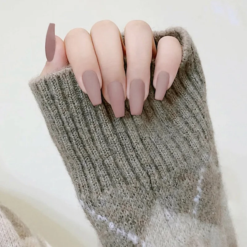 

24Pcs/box Square Head Matte False Nails Mid-length Frosted Pure Color Ballet Fingernails Wearable Easy Operation for Girls