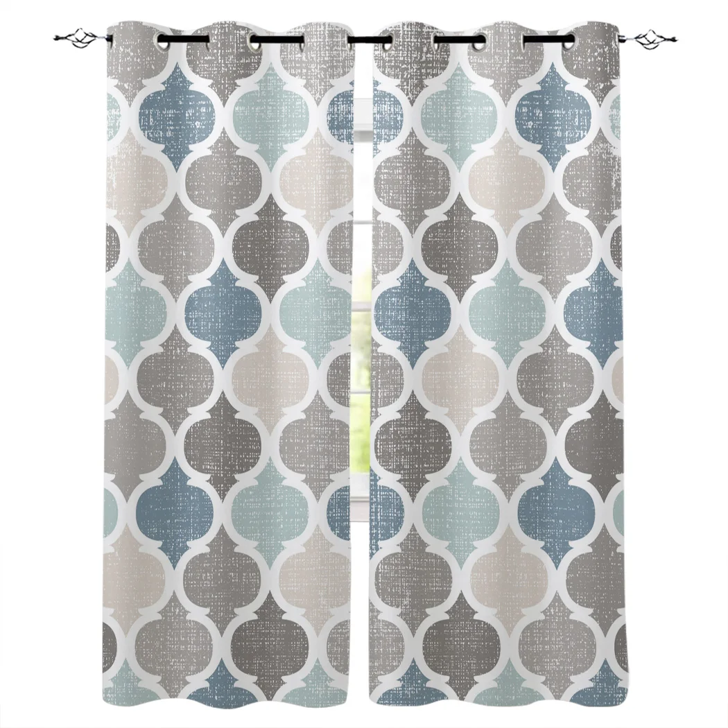 

Geometric Blue Vintage Moroccan Pattern Decoration Home Curtains Household Goods Window Curtain Living Room curtains for bedroom