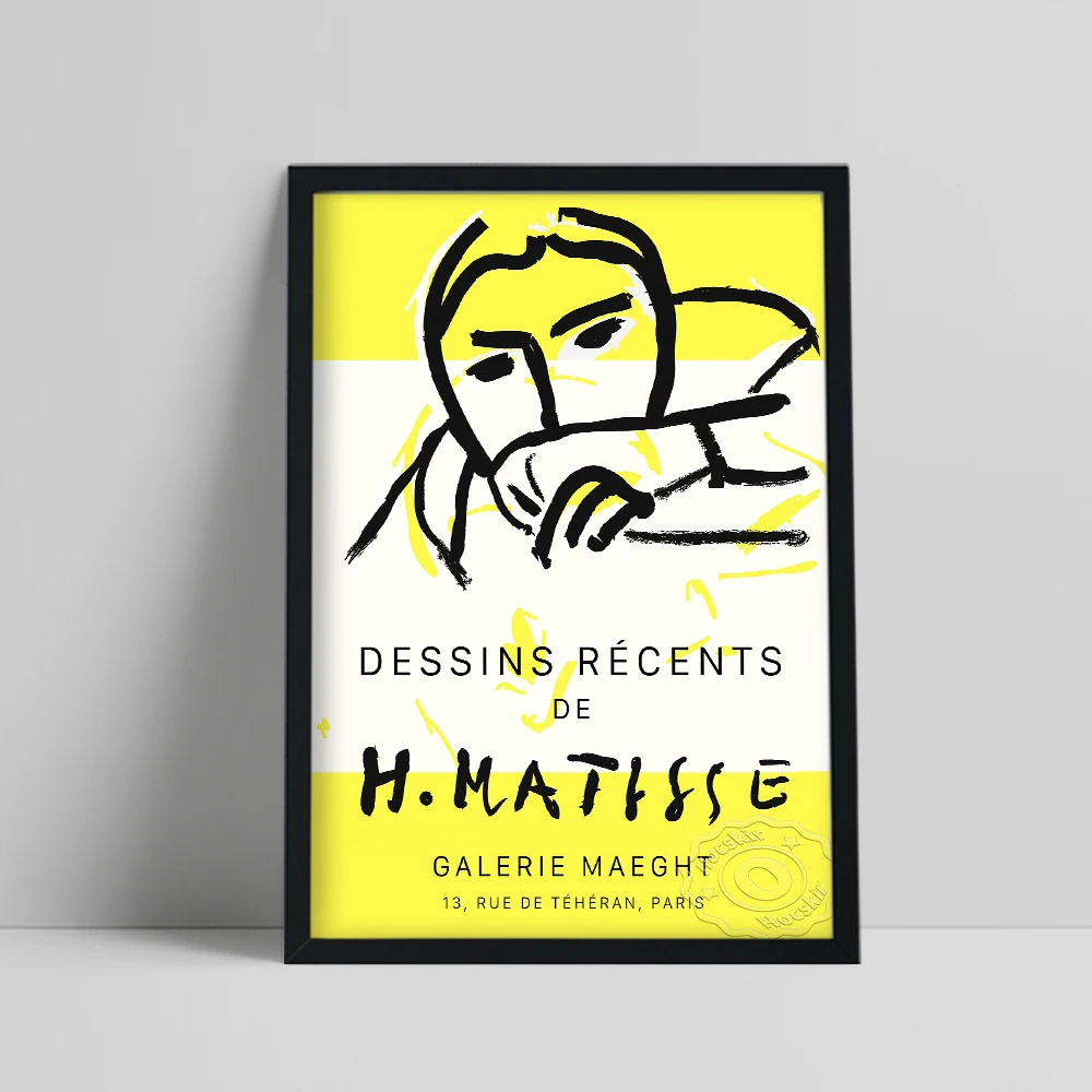 

Henri Matisse Galerie Maeght Prints, Matisse Dessins Recents Exhibition Poster, Matisse Face Sketch Decor, Abstract Wall Sticker
