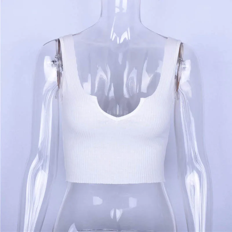 

Deep V Neck Summer Tanks Tops Women Clothing 2020 Sleeveless Shirt Female Crop Top Sexy Hot Slim White Woman Tanktop
