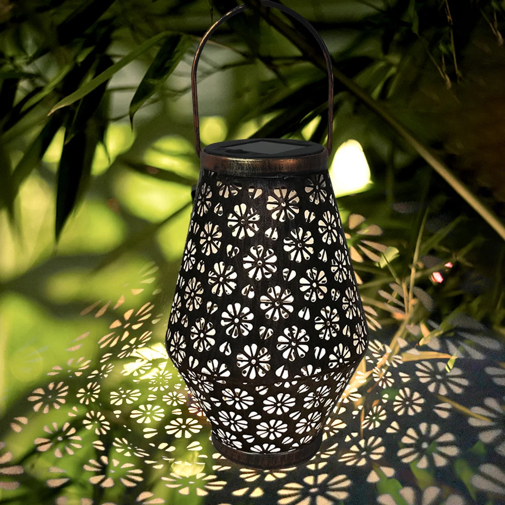 

Iron Art Flower Projection LED Solar Lamp Retro Portable Waterproof Light Landscape Lighting Hanging Lantern for Garden Pathway