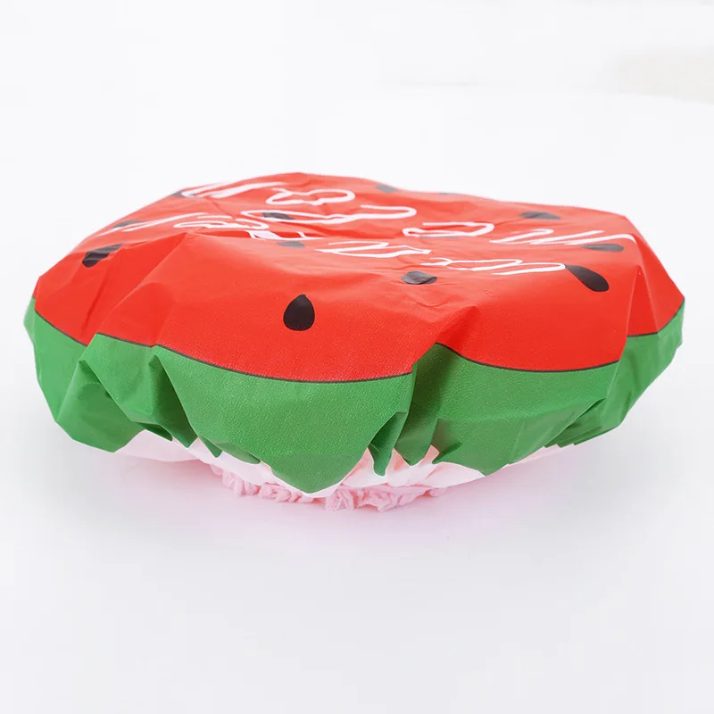 Милая шапочка для ванны с фруктами и арбузом, женская шапка для сауны, кружевная эластичная шапочка, шапочка для спа, женская детская Защитная шапка для волос