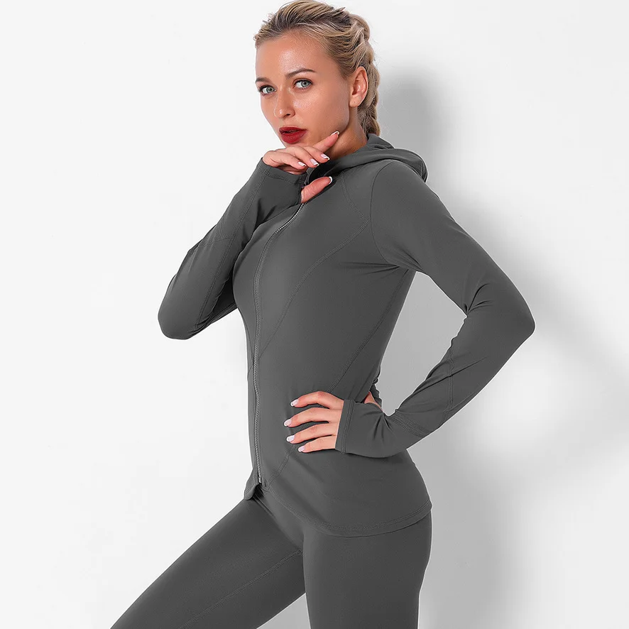 

Autumn And Winter Solid Color Sexy Sports Zipper Yoga Clothes Women Quick-Drying Running Leisure Fitness Long-Sleeved Top