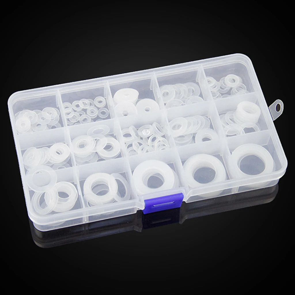 

250 Pieces Nylon Washer Round Washer Sealing with Storage Box