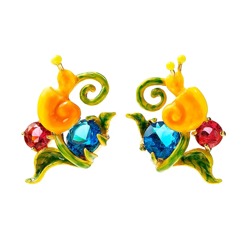 

European and American New Product Trend Enamel Color Snail Plate Branch Earrings S925 Silver Needle Fashion Personalized Earring