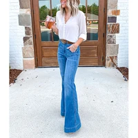 women mid waist jeans slim fit thin casual pants with pockets female flared trousers wide leg denim skinny sexy trousers