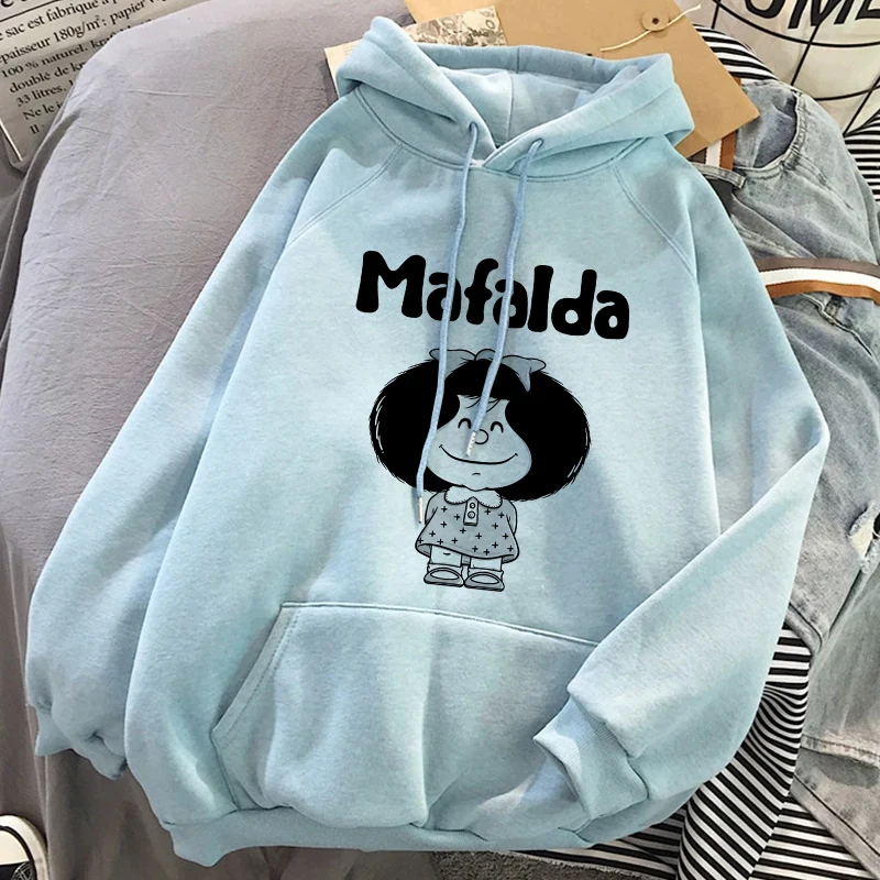 Mafalda Kawaii Cartoons Hoodies Women Spring Oversized Long Sleeve Mafalda Graphics Fashion Clothes Sweetshirts Blue Fall Tops