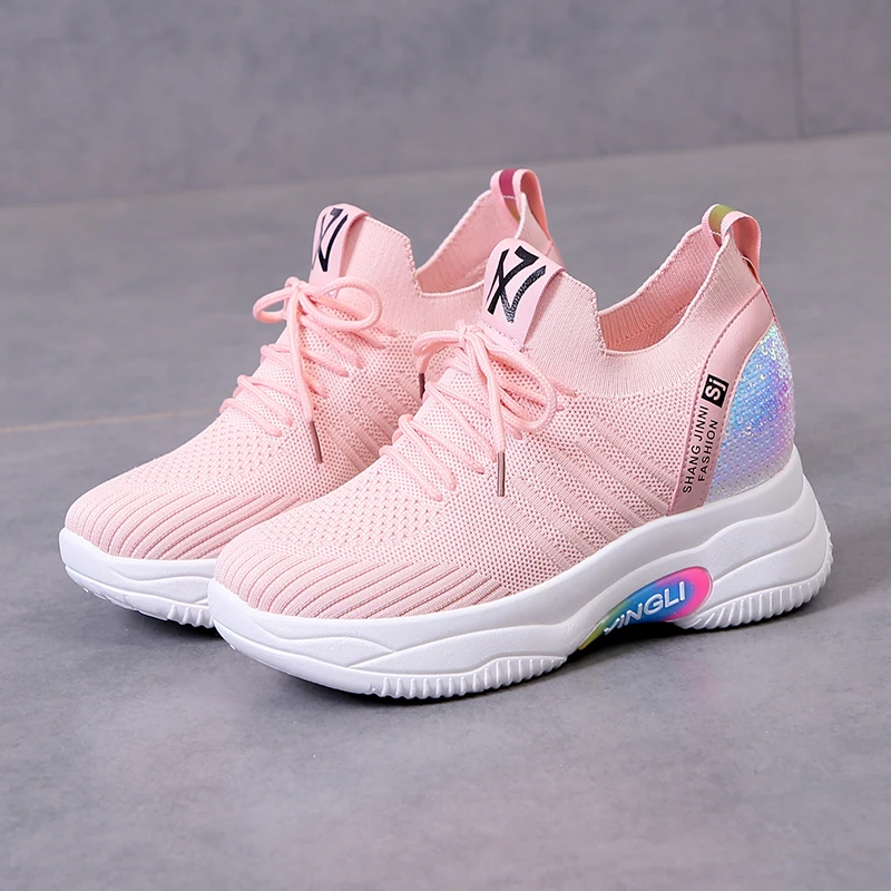 

Women Dad Platform 7.5CM Flying Woven Breathable Running Shoes Female Harajuku Comfortable Sneakers Outdoor Sports Jogging Walk