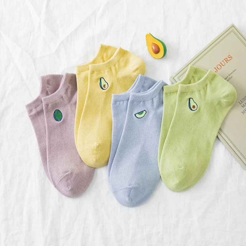 

Новинка весна-лето 2021, женские носки с авокадо, женские короткие носки с открытым носком, носки-лодочки с мультяшным рисунком, модные носки