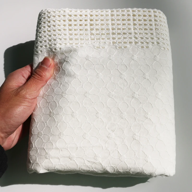 1y * 140 см натуральный белый Чистый хлопок кружево Вышивка Ткань Цветочный