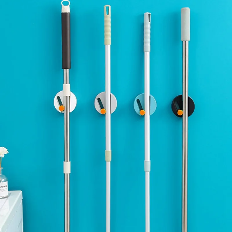 

Kitchen Multi-Purpose Hooks Holder Brush Broom Hanger Storage Rack Bathroom Adjustable Non-trace Sticker Free Punch Mop Clip